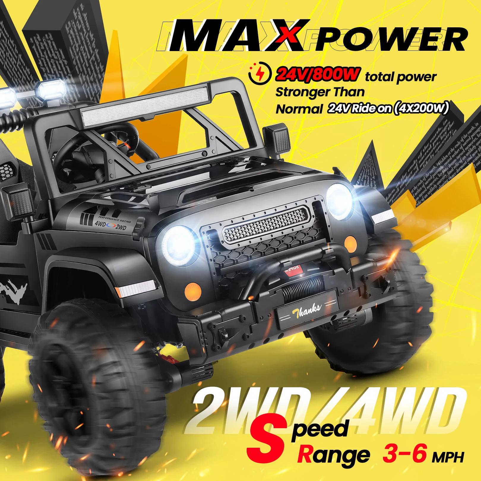 Elektryczny samochód dla dzieci 24V, dwuosobowy, zasilany akumulatorowo, z mocnym silnikiem 4x200W, pilotem i schowkiem na muzykę.