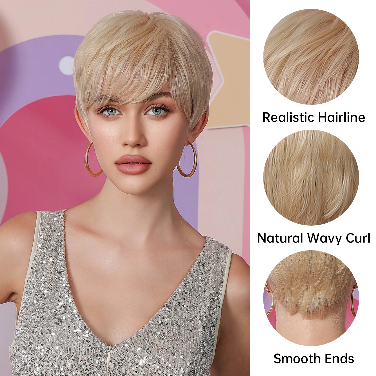 Platinum Blonde Pixie Cut Bob Wigs Short Straight Layered 
