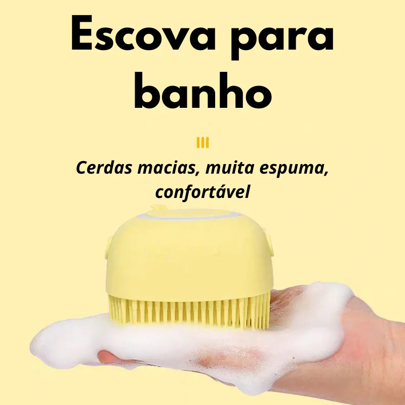 SKYTUR Escova com Dispenser Amarela Para Cachorros e Gatos De Banho Bucha Silicone - ENVIO RÁPIDO PARA TODO O BRASIL
