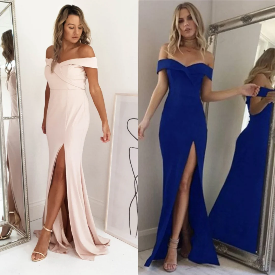 

Chiffon Off The Shoulder Evening Gown Sweetheart Backless Bodycon Party Dress High Split Floor-Length Elegant Dating Dresses