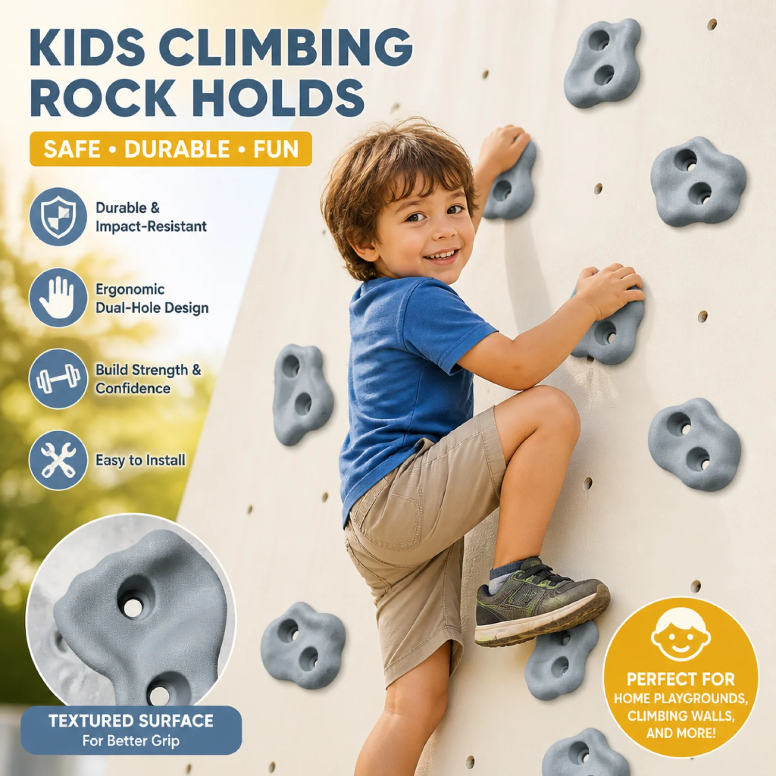 3 Pcs/Set Rock Climbing Holds Set Textured Grips kids' Rock Wall Handholds Non-Slip Texture Outdoor Play Equipment for Kids
