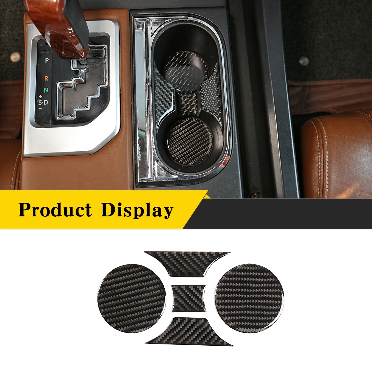 

For Toyota Tundra 2014-2018 Real Carbon Fiber（Soft） Car Central Control Cup Holder Decorative Panel Cover Sticker Car Accessorie