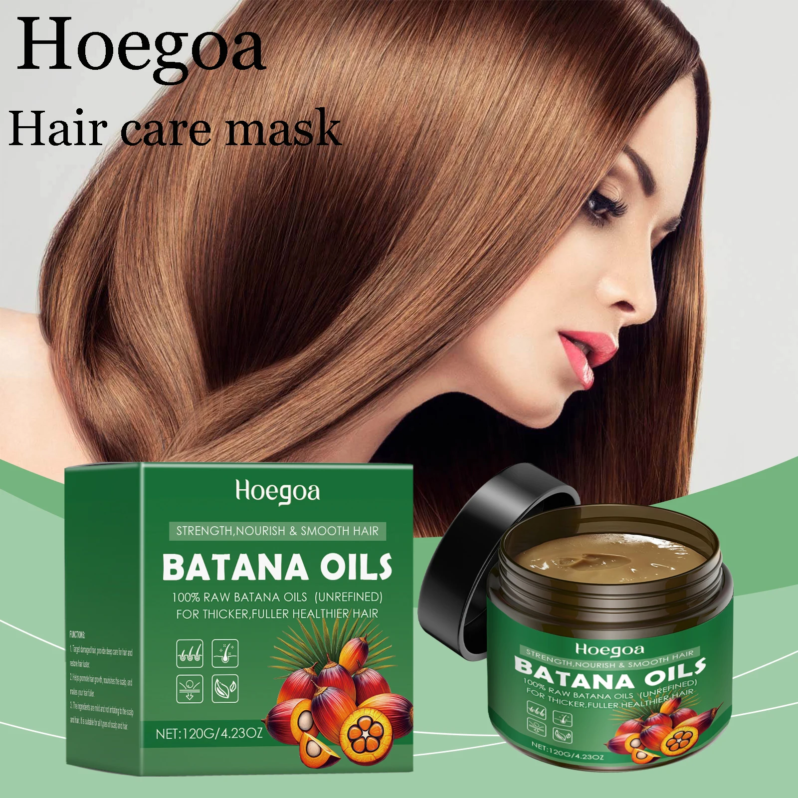 

Hoegoa Batana Oil Hair Mask Deep Moisturizing Remove frizzing Natural Treatment Repair Damaged Hair Restore Gloss Hair Care Mask