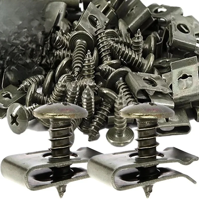 Clip de fixation de voiture, Clips à vis métalliques de Type U, outil pour sous-plateau de moteur de moto, bouclier anti-éclaboussures, vis de pare-chocs, accessoires de voiture