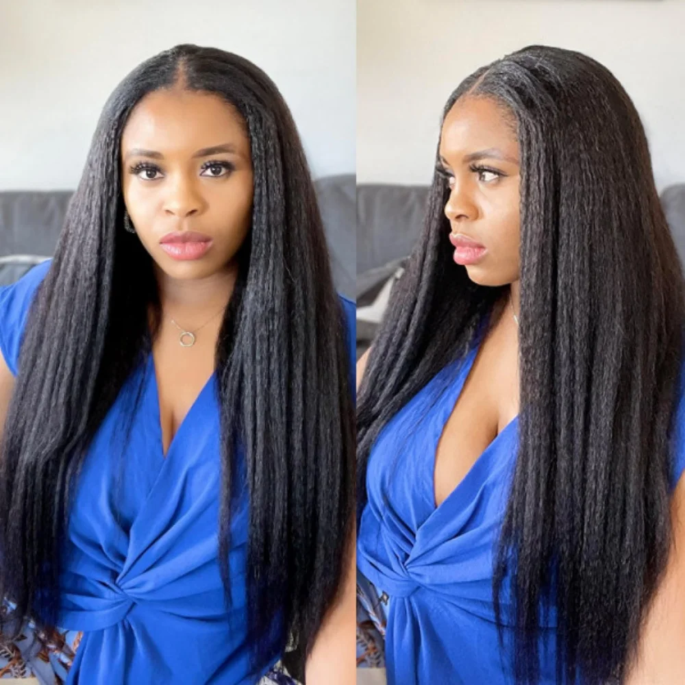 Kinky Straight Lace Front Wigs Human Hair 250% Density Yaki Straight 13x4 Transparent HD Lace Wig Human Hair Wigs For Women