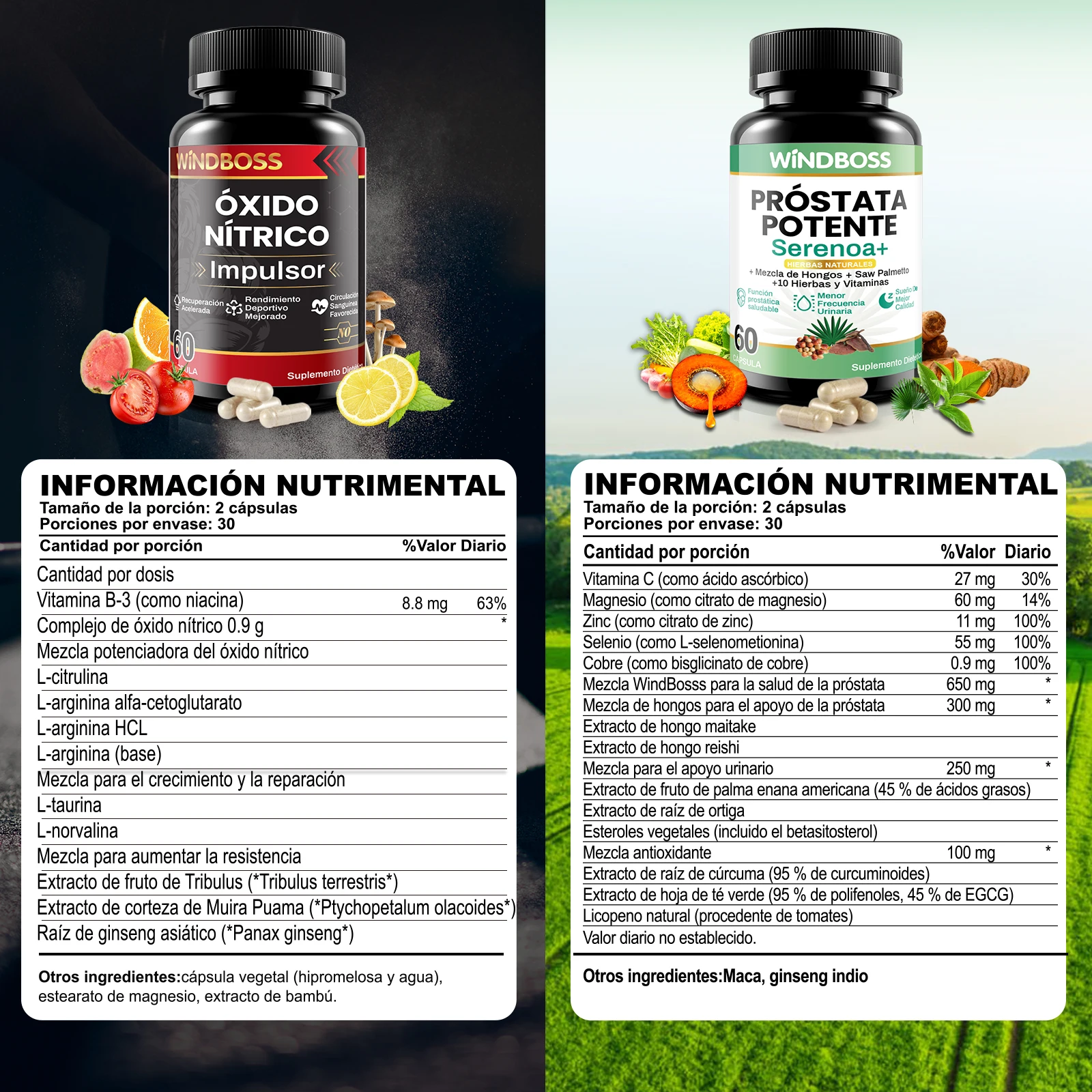 مكمل Windboss للرجال - دعم البروستاتا والدورة الدموية - مستخلصات طبيعية، الأحماض الأمينية، المعادن - Saw Palmetto، L-Arginine، Maca، Zinc - عبوة من زجاجتين