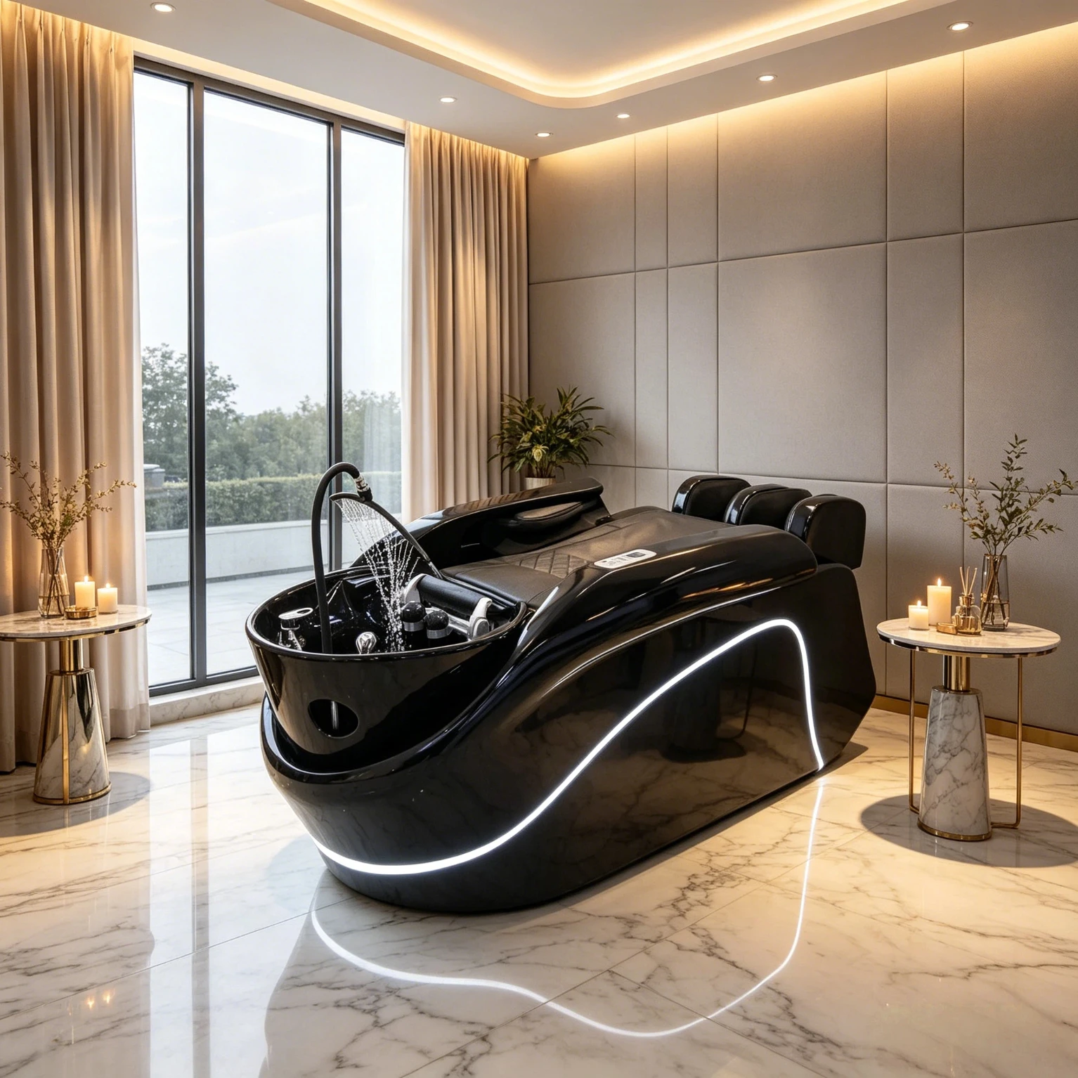 Black Shampoo Massage Chair Bed Hydrotherapy with Light Water Circulation Hair Treatment Bed for Head Therapy