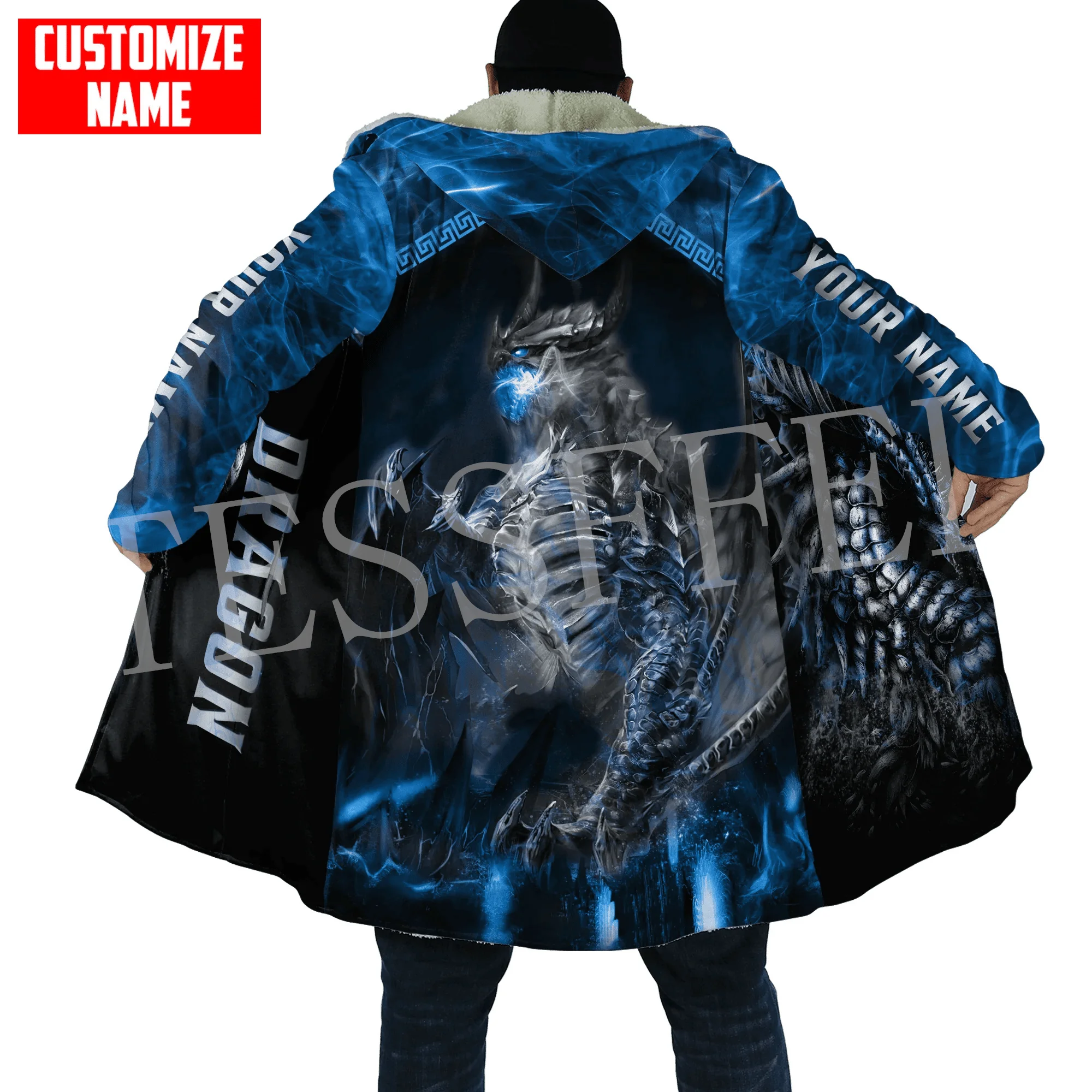 Custom Name Cosplay Animal Dragon Retro Tattoo Harajuku 3DPrint Windbreaker Winter Casual Funny Hoodies Cloak Fleece Overcoat X2