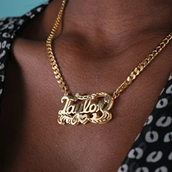 Custom Name Necklace Double Plated Nameplate Pressed Sand Personalized Jewelry With Cuban Chain Gold Pendant Gift
