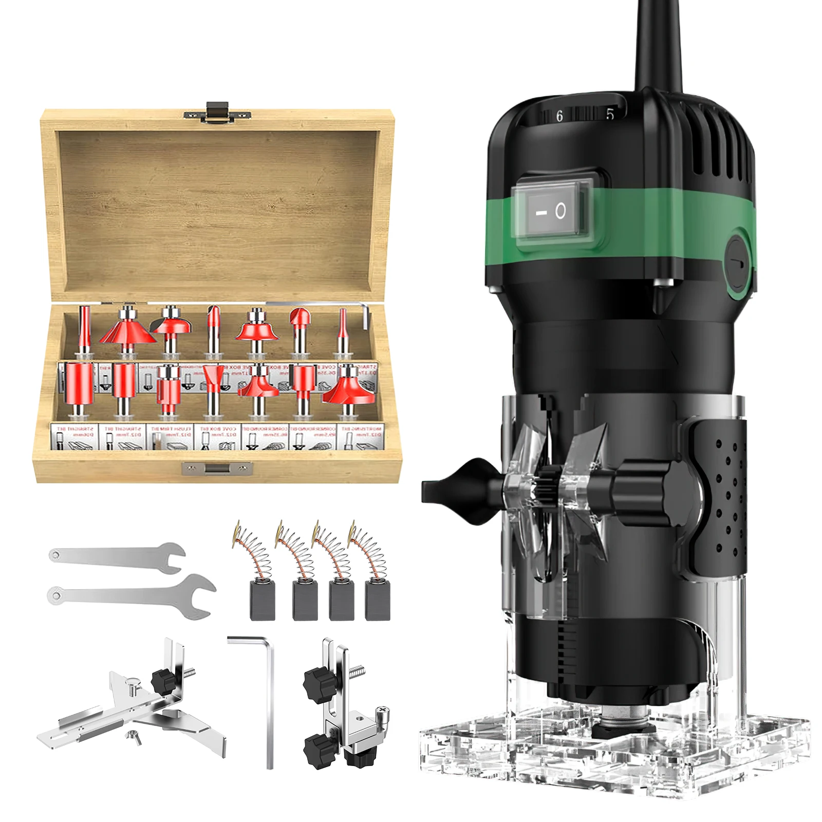 800W Elektrische Handtrimmer Houtfrees 1/4 Inch Houtbewerkingsfreesmachine Handheld Laminaattrimmer voor Groefbewerking, Houtbewerking en Houtsnijden