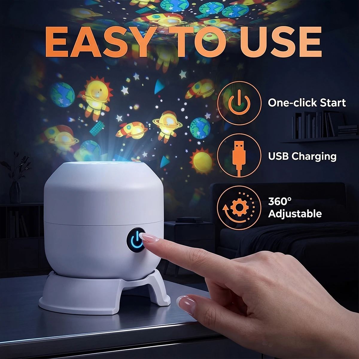 360°Rotating LED Astronaut Projector USB Rechargeable Astronaut Projector Dynamic Ambient Lamp for Bedroom Party Ceiling Decor