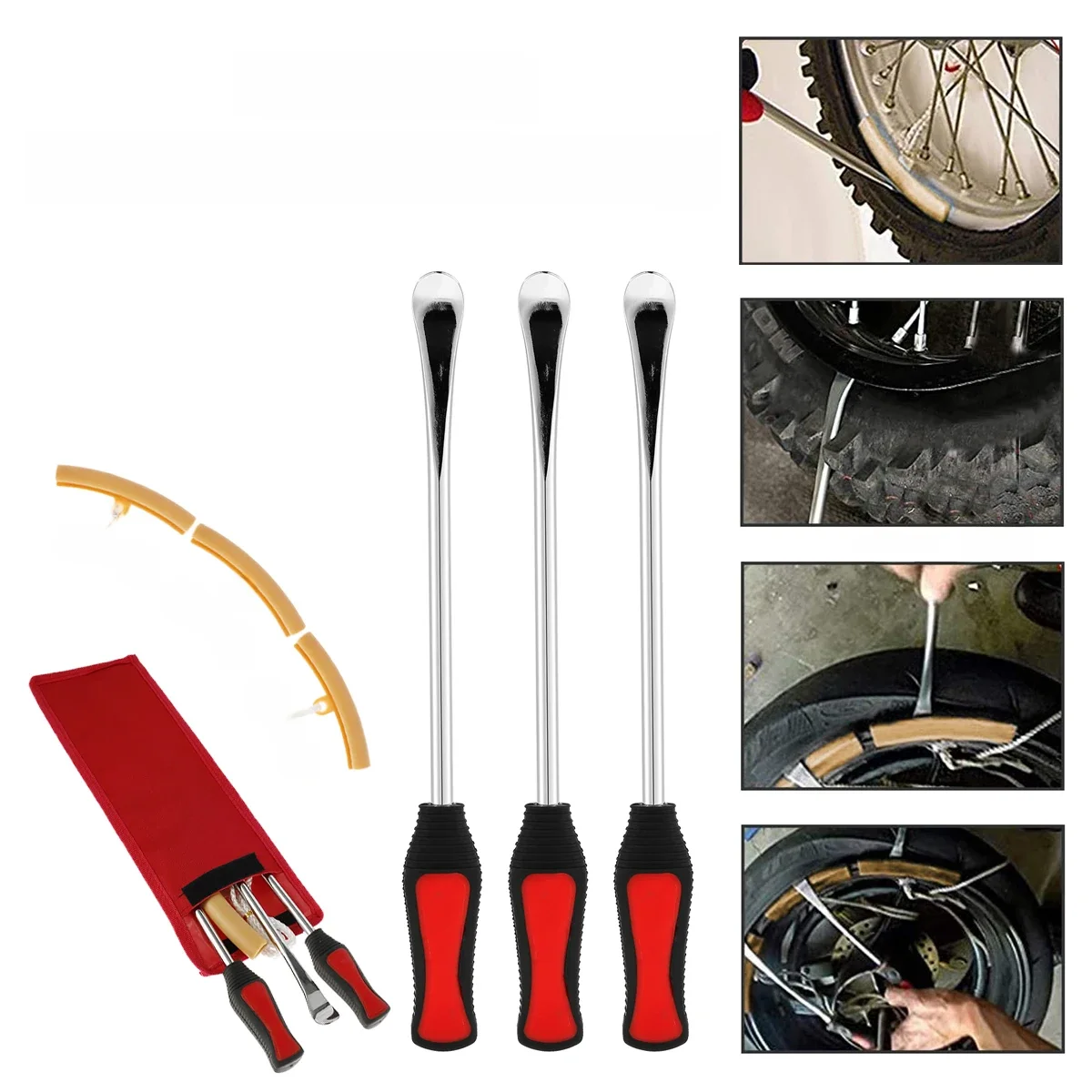 Ensemble d'outils de réparation de pneus de moto, cuillère à levier avec poignée antidérapante, Valve de Protection de jante, Kit de fer pour pneus de véhicule robuste 3 pièces