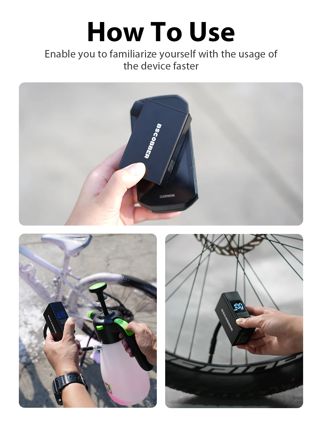 BSCOBBER Tragbare Luftpumpe A3S Fahrrad Digitalanzeige Schrader Presta Reifen Elektrischer Reifenfüller 120PSI Minipumpe – Detail 7