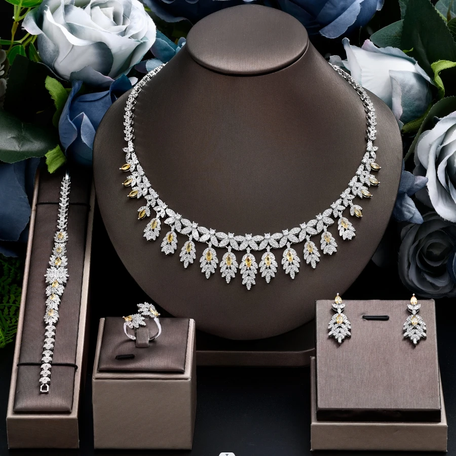 

Hotsale African 4pcs Bridal Jewelry Sets New Fashion Dubai Jewelry Set For Women Wedding Party Accessories Design