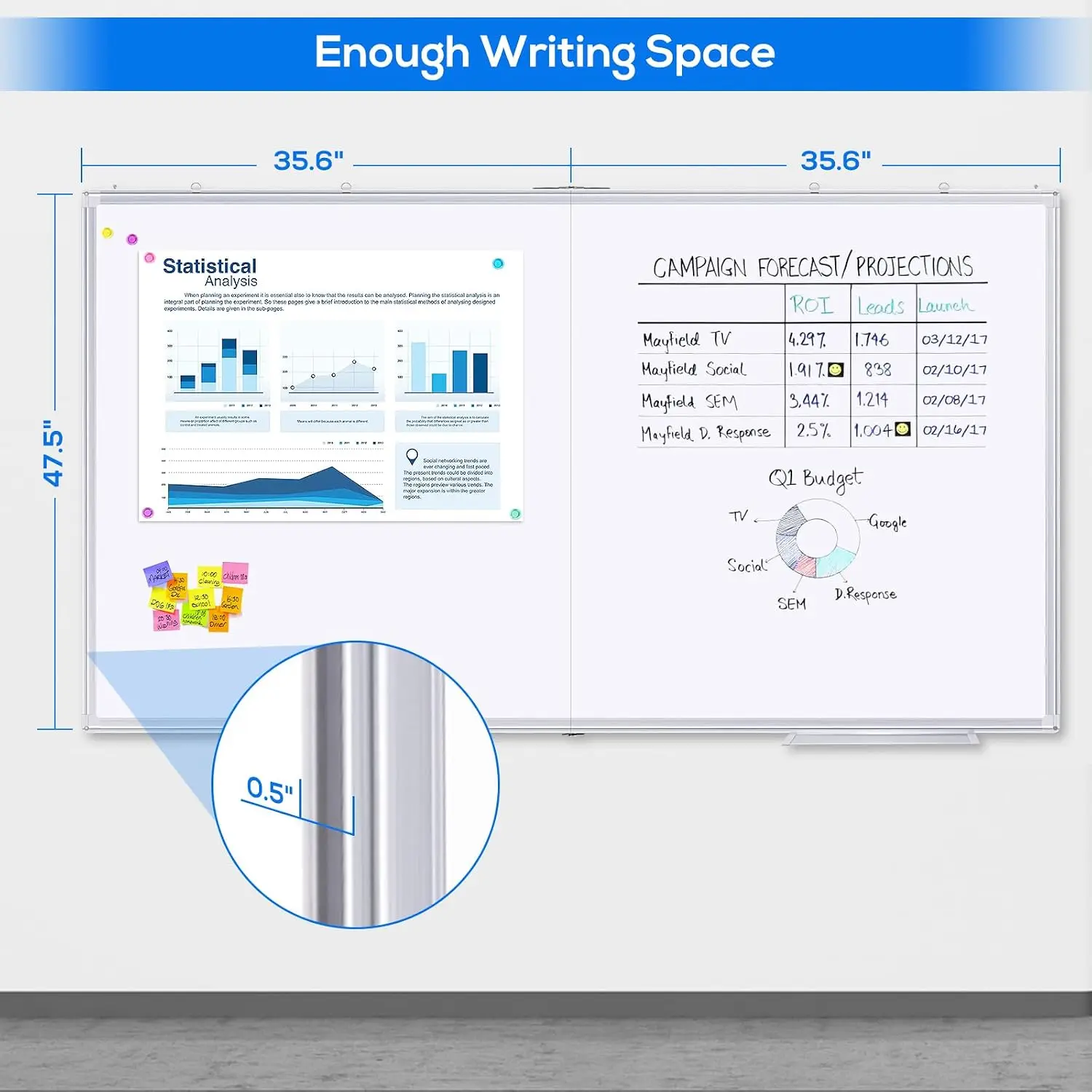 Magnetic White Board Dry Erase Board for Wall，72" x 48" (6ft x 4ft) Wall-Mounted Aluminum Frame Marker Board, Foldable Portable Whiteboard with a Long Pen Tray for School, Classroom, Office & Home view 2