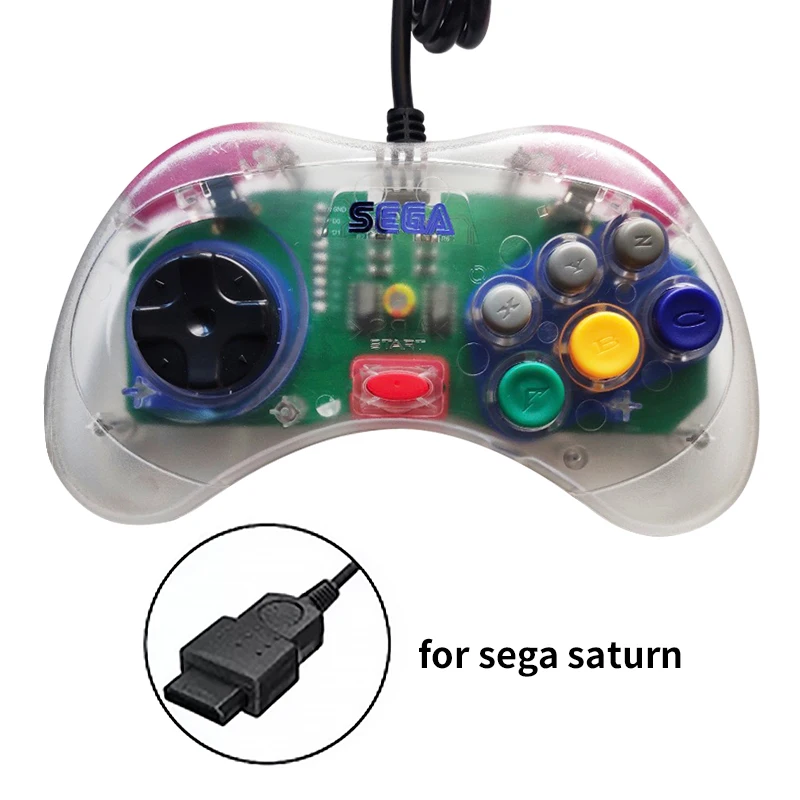 Saturn Controller Transparent Wired Gamepad 6 Buttons For ss Interface Saturn Console