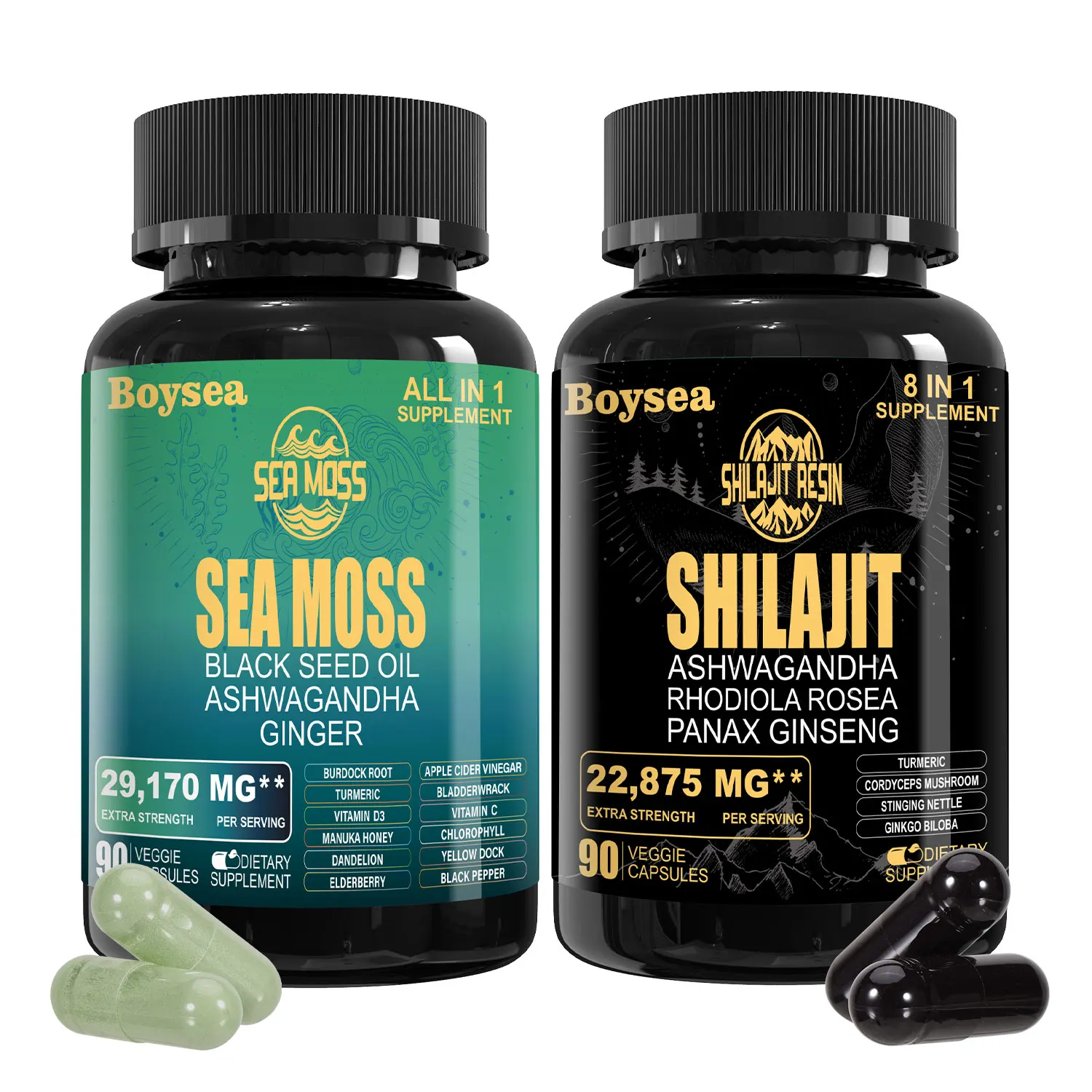 Windboss Combo de Seamoss y Shilajit – Suplemento Natural para Energía, Resistencia y Bienestar Diario | 90 Cápsulas