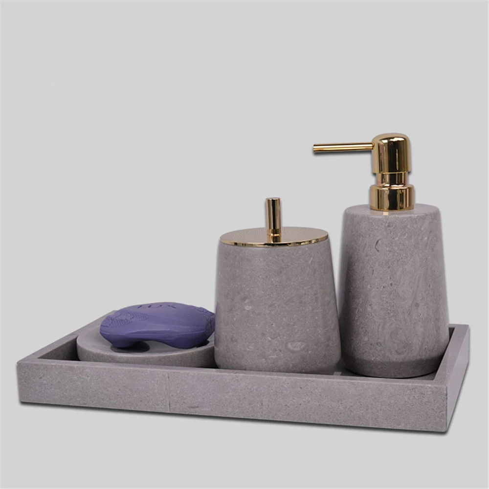 Natural Marble Bathroom Light Luxury Wash Set Bathroom Sink Lotion Bottle Tray Cotton Swab Jar For Hotel Home Bathroom