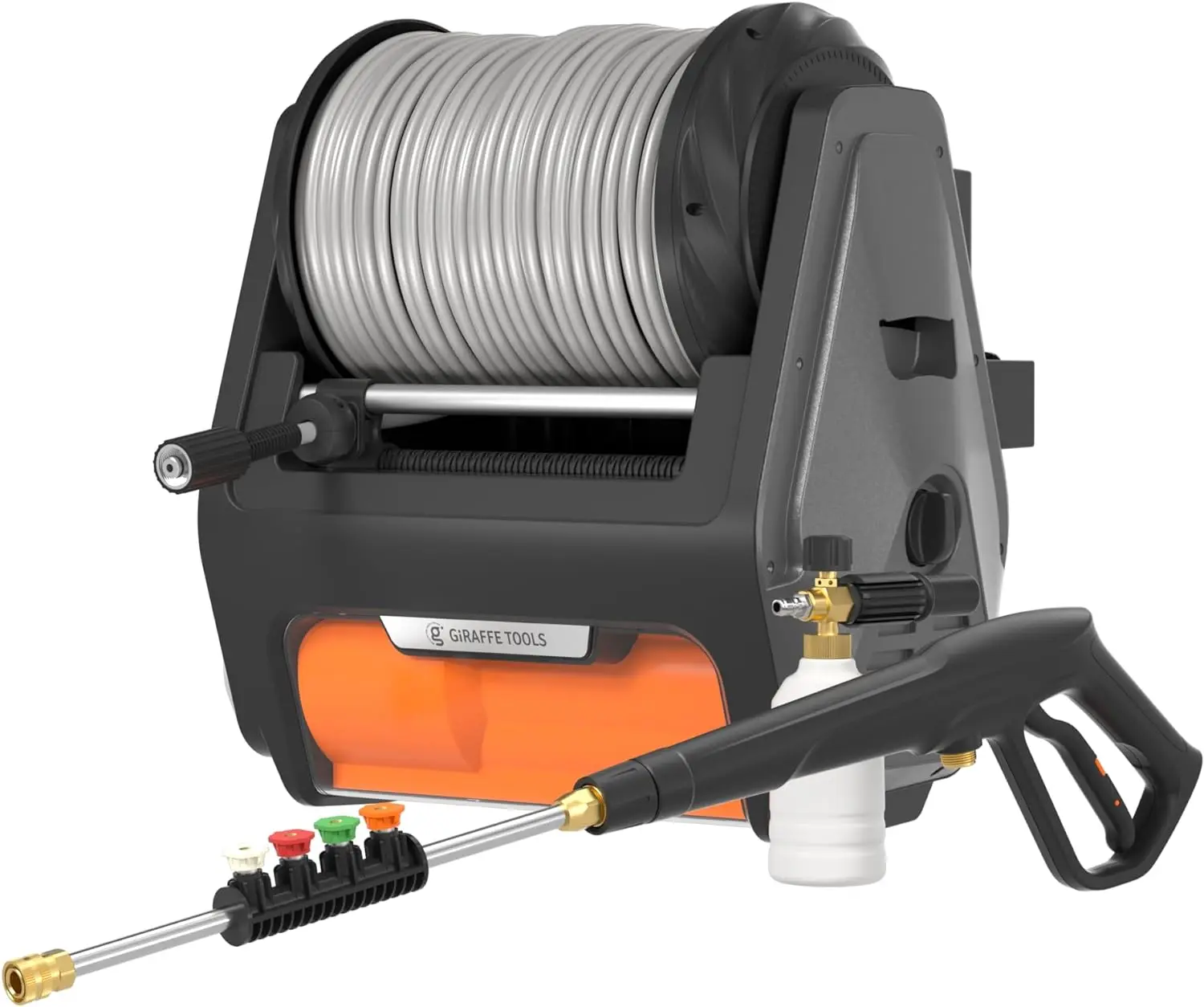 

Giraffe Tools Grandfalls Pressure Washer PRO, Max 3300 PSI, 1.6 GPM, Electric Wall Mounted Power Washer with 100FT Reel