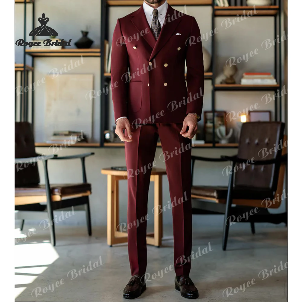 Trajes de boda de tres piezas con doble botón para hombre, traje de boda con cuello ajustado de Color sólido, 2026