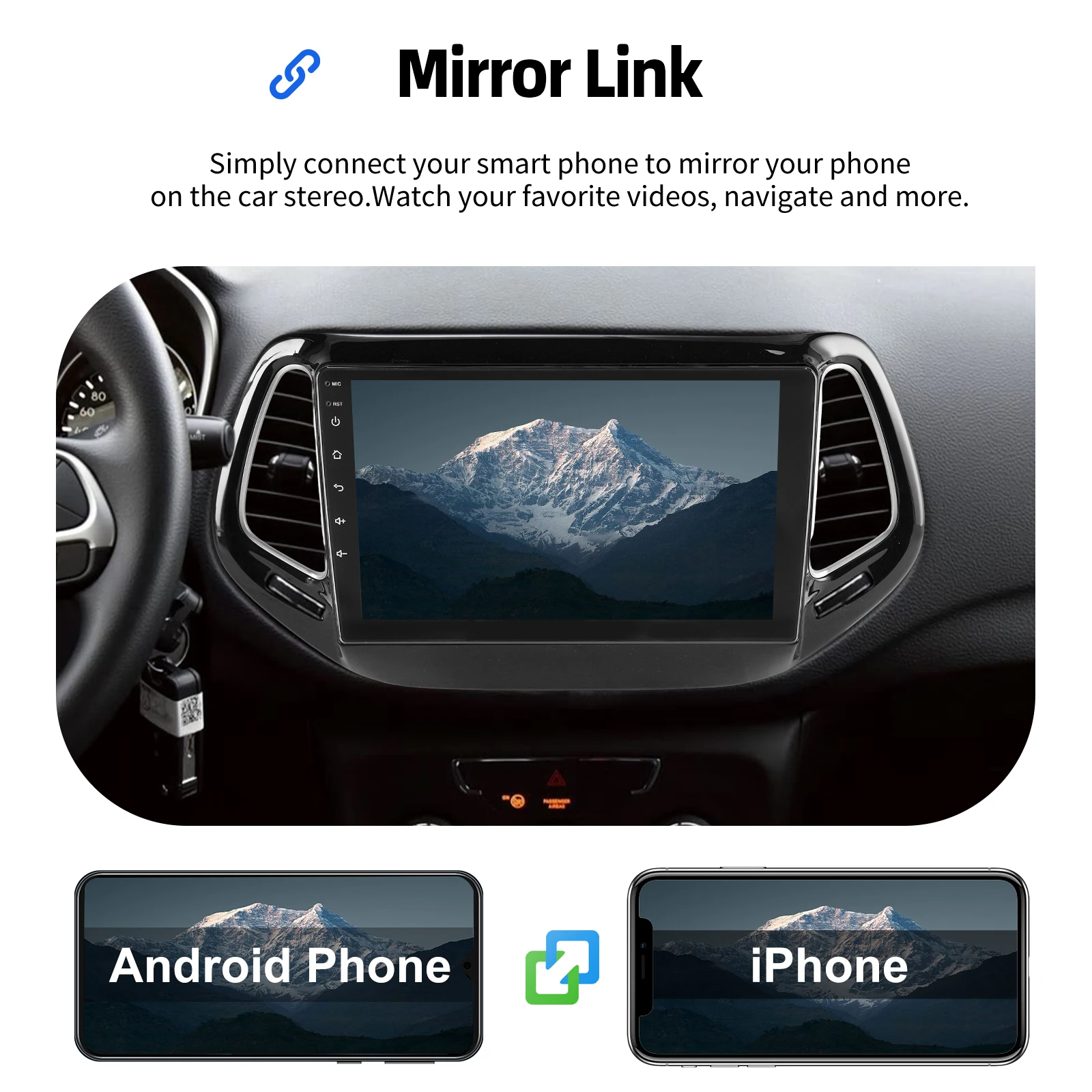 Autoradio ESSGOO Android 15 10 Zoll 4+64G/6+128G für Jeep Compass 2017-2020 Drahtloses CarPlay Android Auto GPS Navigation Bluetooth WiFi RDS Lenkradsteuerung Mirror Link Touchscreen – Detail 11