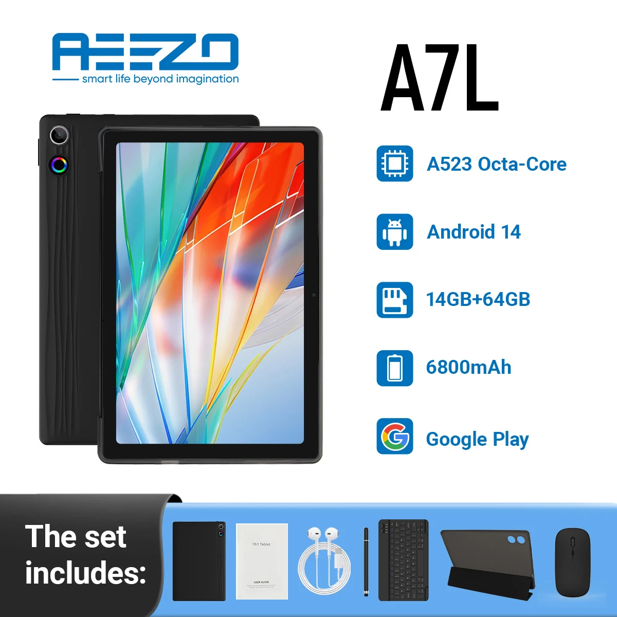 AEEZO A7L 10.95 Inch Tablet Octa-Core 14GB RAM+64GB ROM 6800mAh Tablet PC with Stylus Keyboard Mouse Headphones for Work  Study