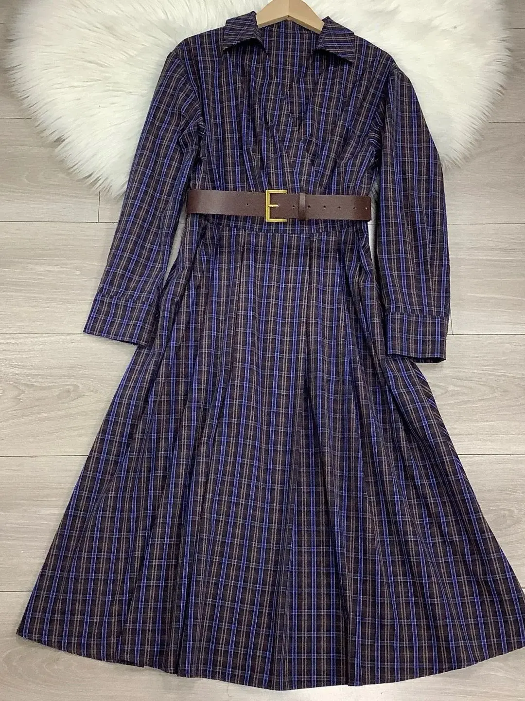 ฤดูใบไม้ร่วงลําลองสไตล์วินเทจผู้หญิงแขนยาวชุดผ้าฝ้าย