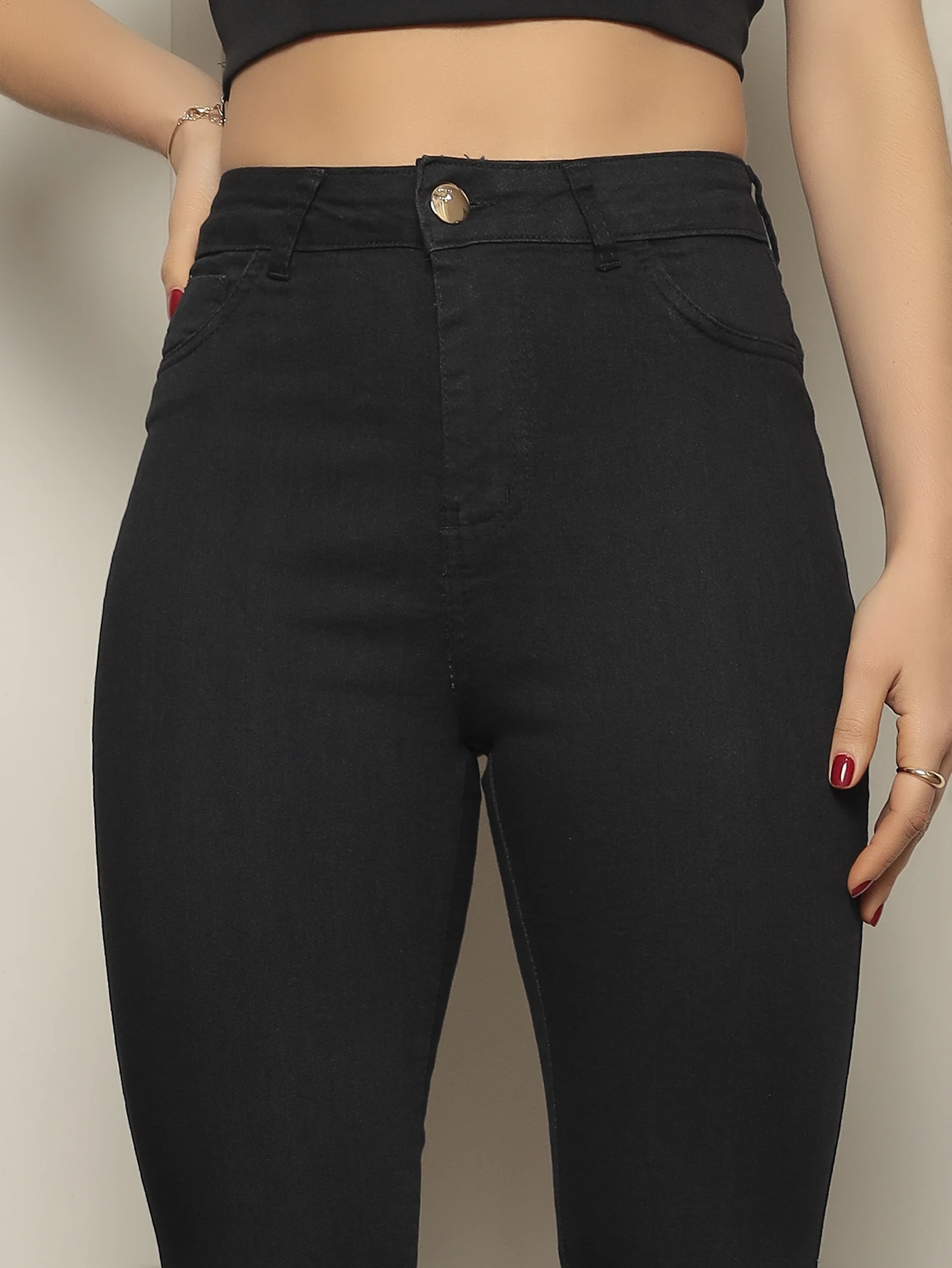 Calça Jeans Feminina Skinny Preta Cintura Alta com Elastano Empina bumbum Envio Imediato