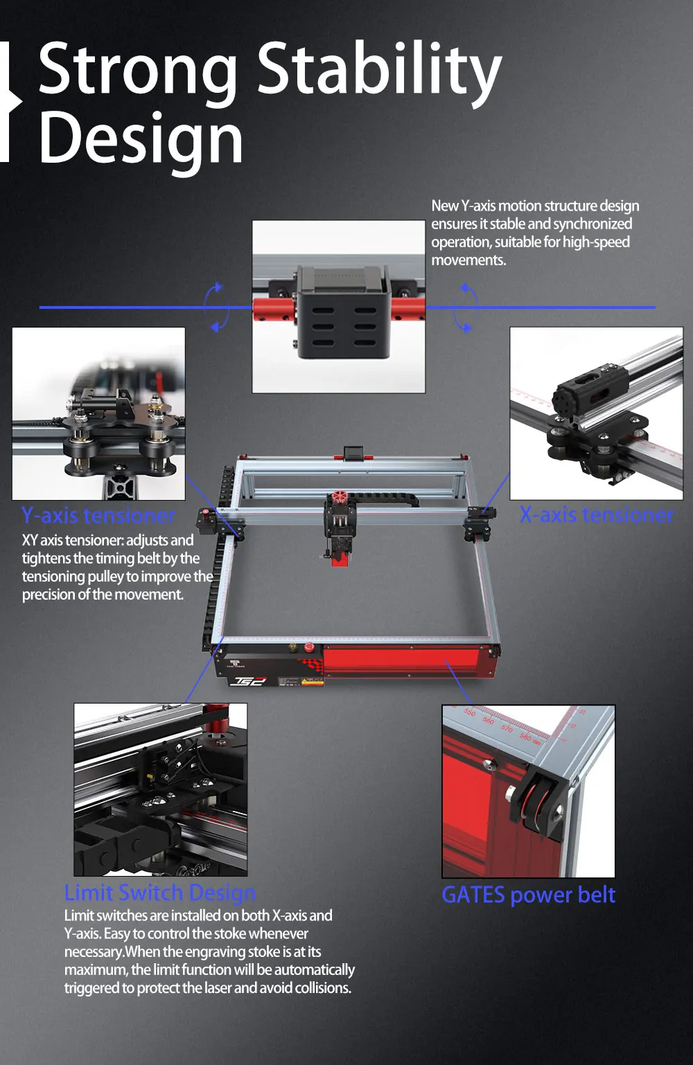 Twotrees TS2 10W Laser Engraver Compressed Spot Technology Emergency Stop Button Flame Detection CNC Laser Engraving Machine