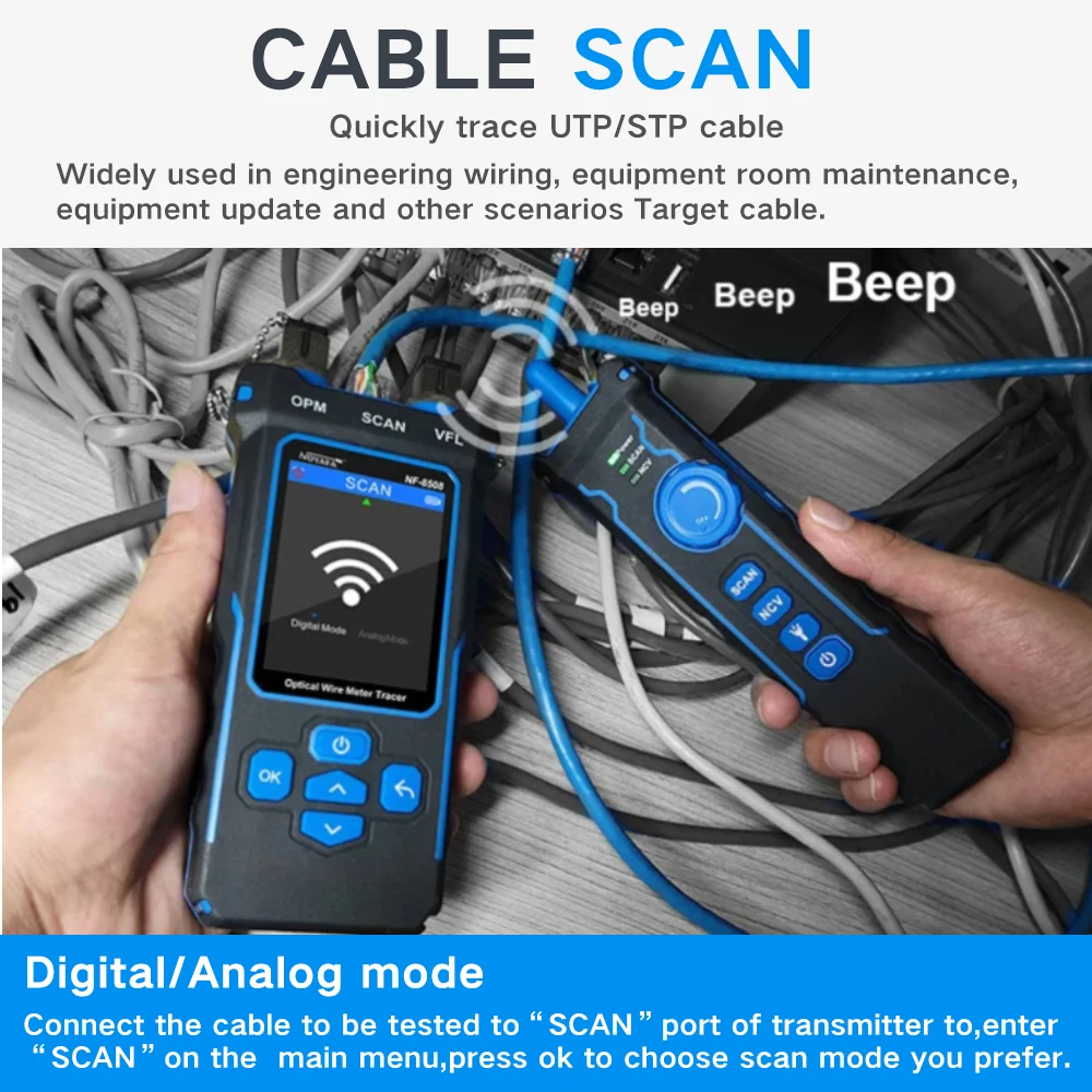 OPTFOCUS Network Cable Tester CAT5 CAT6 POE Checker Network Line Finder OPM VFL 10mw High Quality Tester