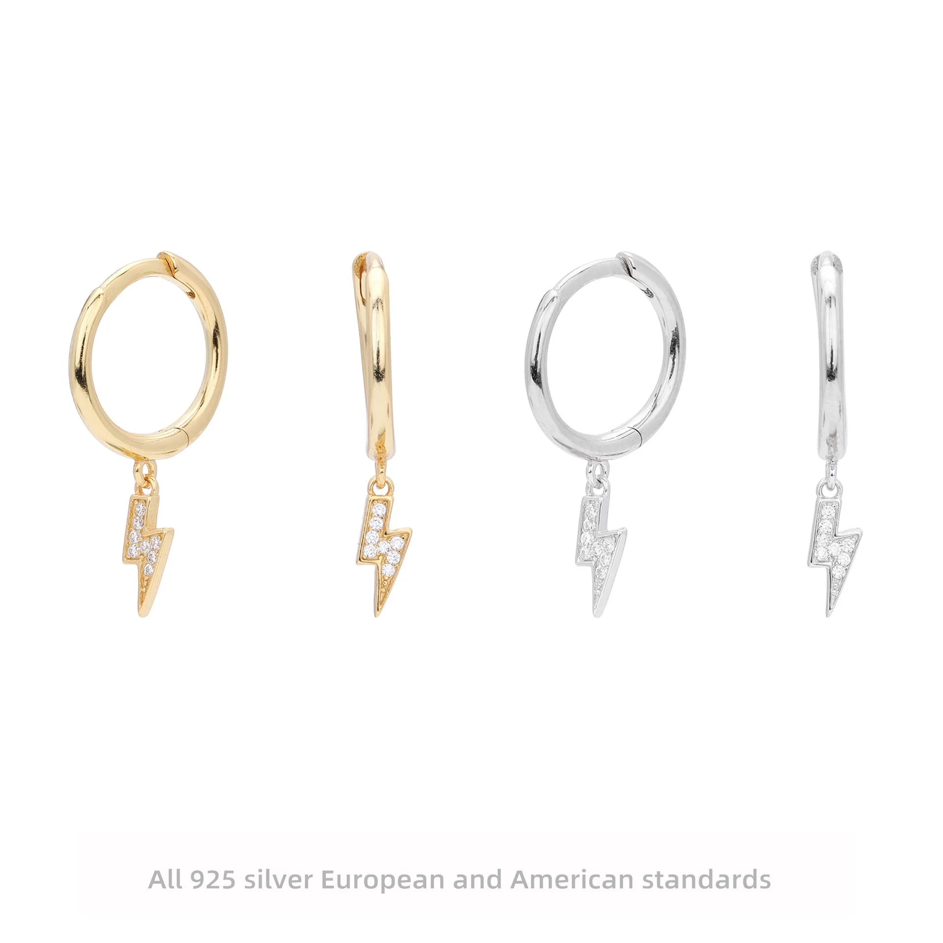 

S925 Sterling Silver Lightning Bolt Earrings Zircon Dangle Hoops for Women Trendy Minimalist Jewelry Gift