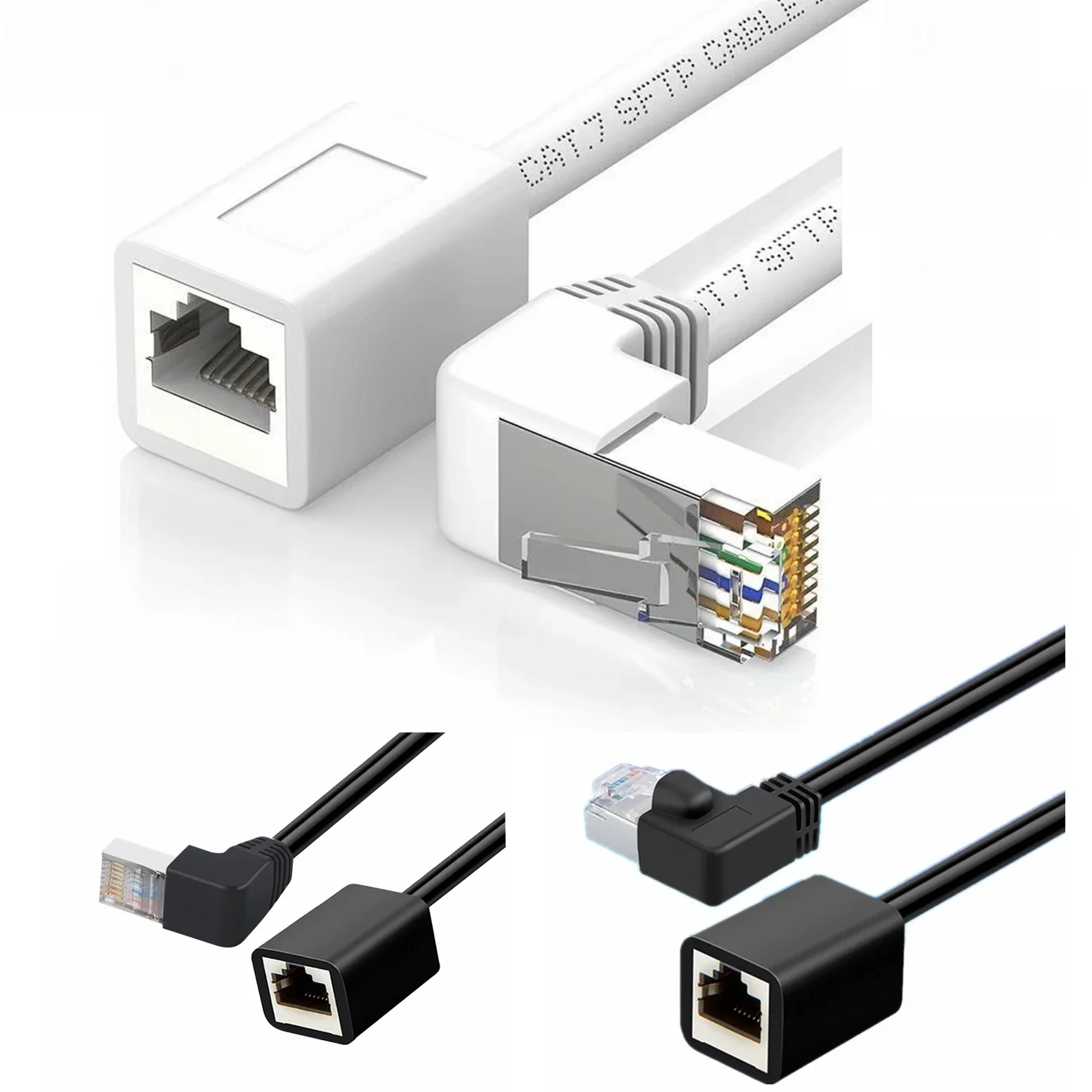 90-stopniowy przedłużacz Ethernet LAN Cat6 RJ45 męski na żeński Adapter kabla sieciowego do laptopa PC Gigabitowy router dla graczy Modem — zdjęcie 2