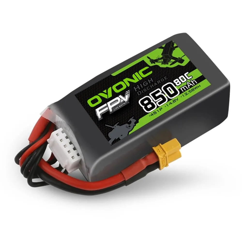 Ovonic 80C 4S 850mAh Lipo Battery 14.8V with XT30 Plug for Cinewhoops 2 Pack Rechargeable Lipo Batteries for RC FPV Racing Drone Quadcopter