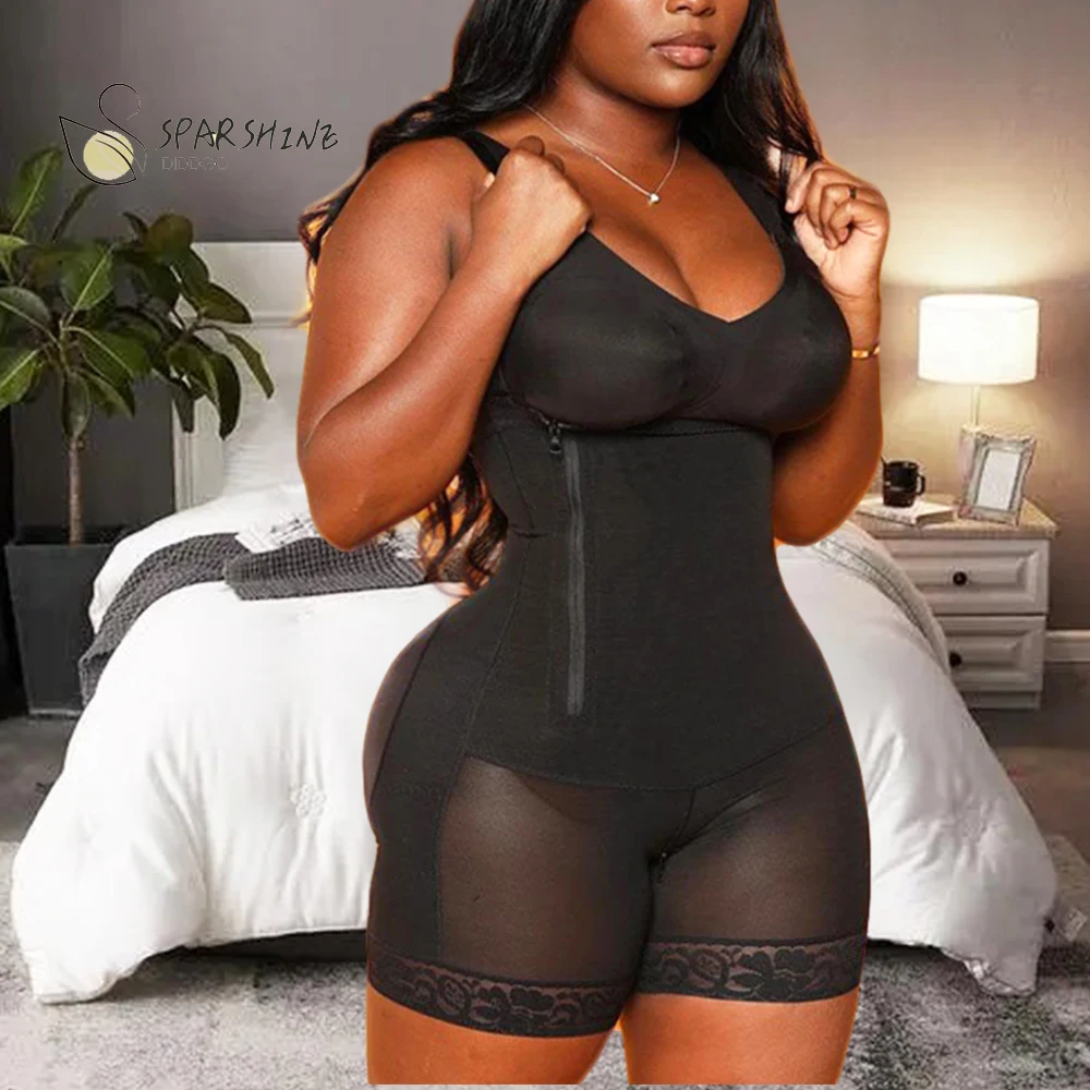 

Black Detachable Straps Full Body Shaper Hourglass Body Builder Fajas Side Zipper Body Shaper Butt Lifting Enhancer