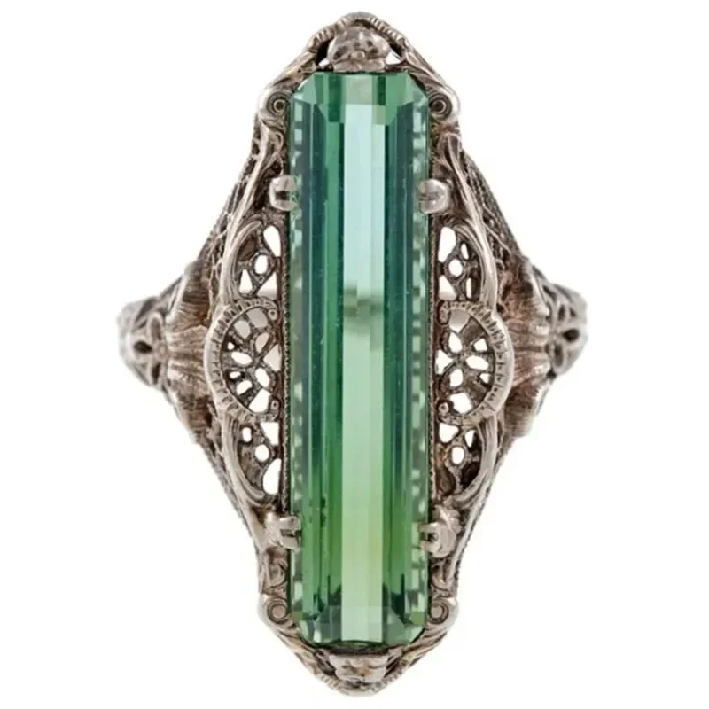 Huitan Wunderschöne grüne CZ-Ringe für Damen, für Hochzeitszeremonie, Party, aushöhlen, Blumenmuster, Jahrestagsgeschenk, neuer Modeschmuck