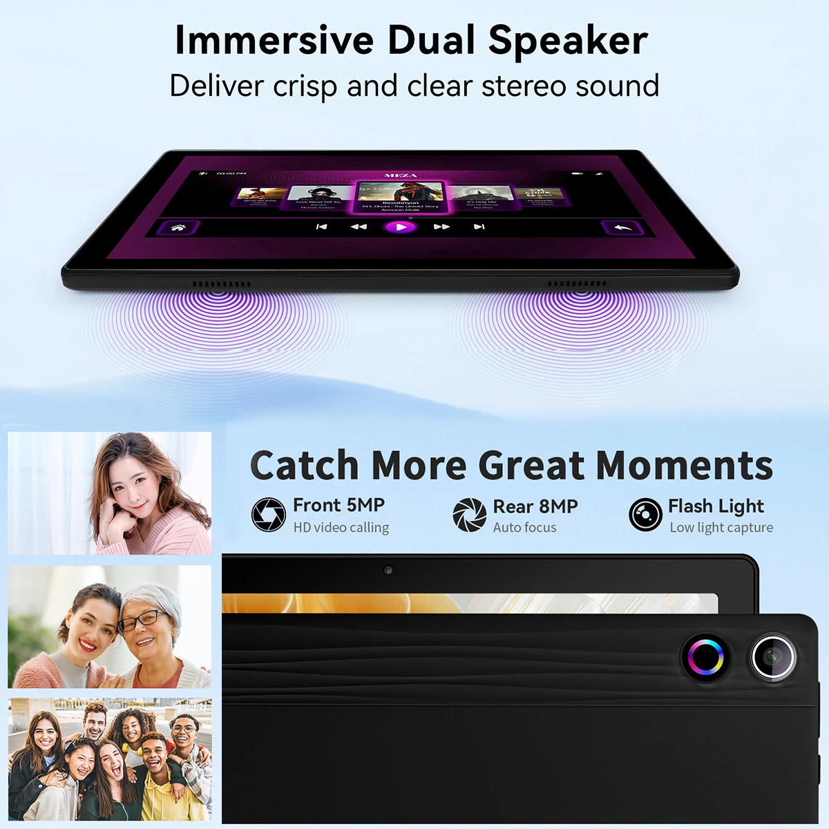 A10 Android 14 Tablet 10 pollici 10 GB RAM 64 GB ROM 1 TB espandibile Widevine L1 5000 MAH Batteria doppia fotocamera WiFi 6 Face Sblock