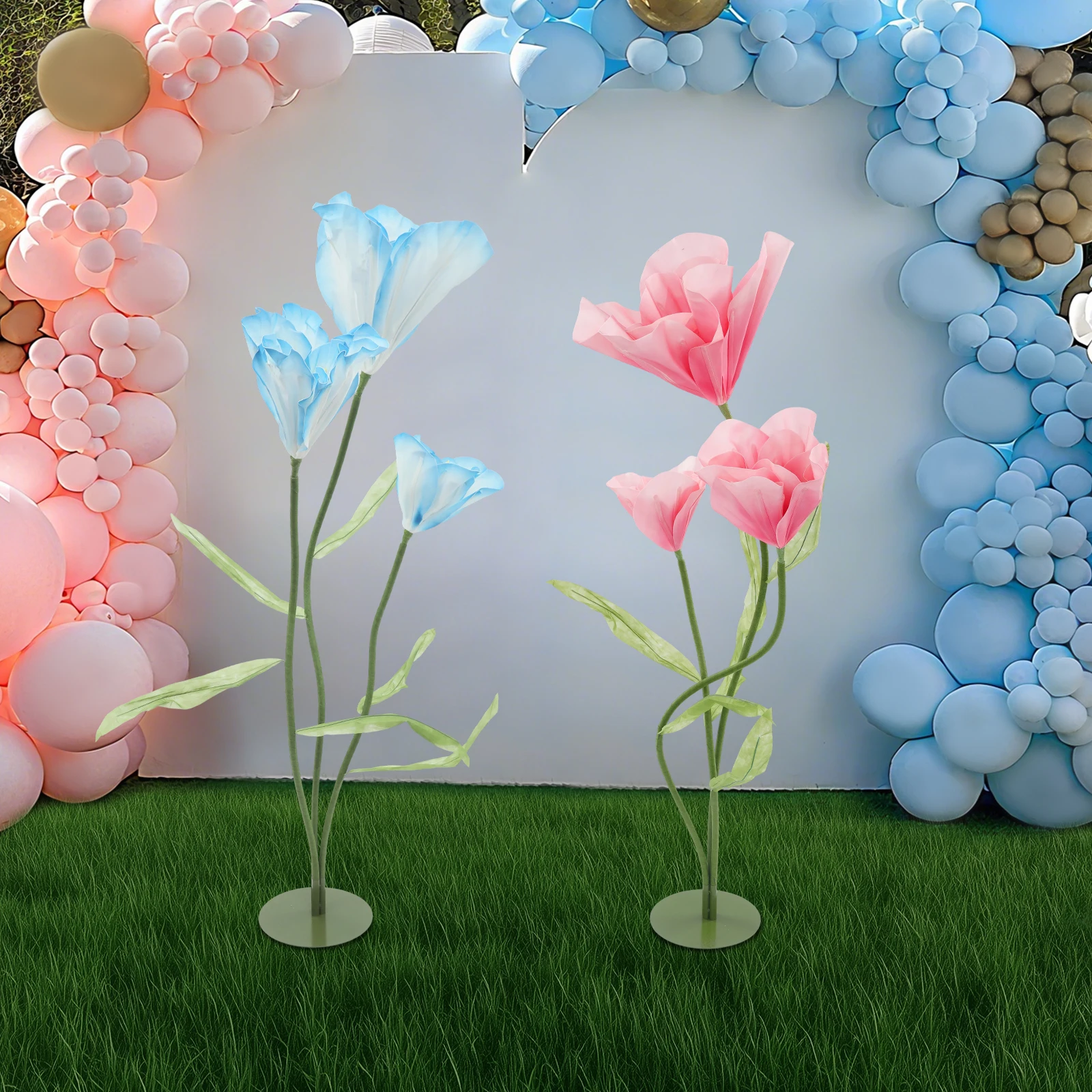 

3Pcs Pink/Gradient Blue Wedding Decorative Artificial Flowers, Three-headed Artificial Tulips Flowers for Wedding Reception
