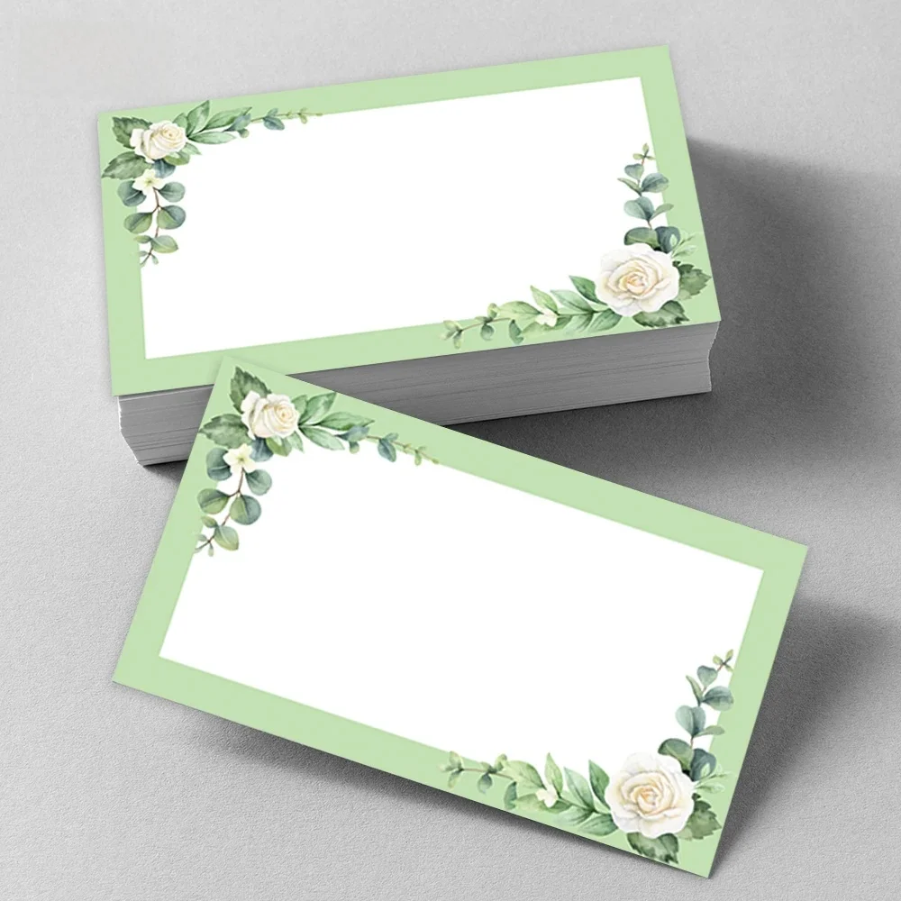 50pcs, cartes de message vierges à fleurs vertes, cartes de poche, cartes de visite, cartes de voeux vierges, fournitures pour petites entreprises, étiquettes cadeaux