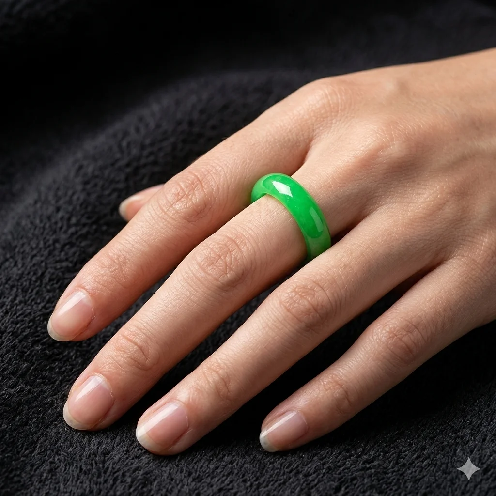 6mm Natural Green Jade Gemstone Ring Plain Fengshui Lucky Wedding Band Thumb Ring Hypoallergenic Jewelry Gift for Her Size 5-12 view 3