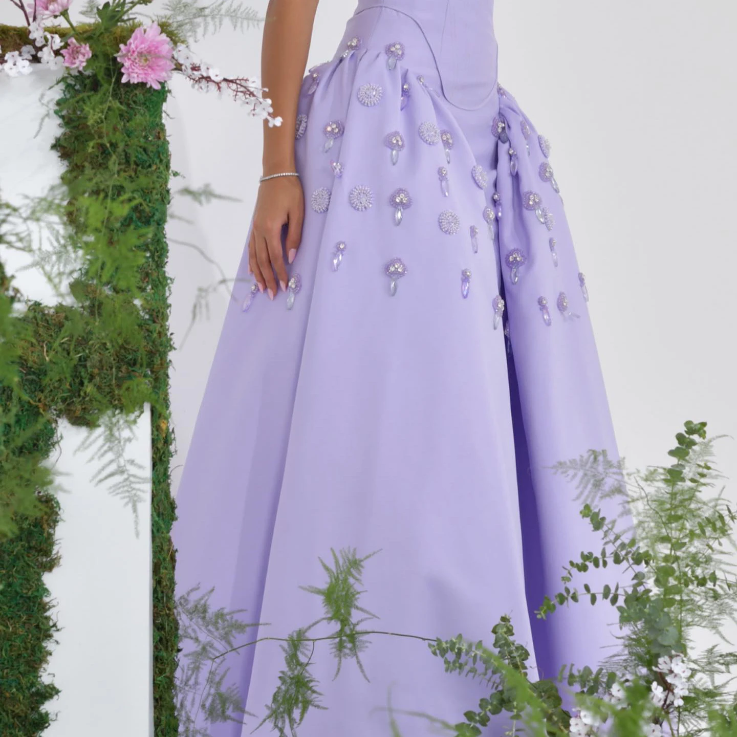 Sharon Said Luxury Dubai Pearls Lilac Evening Dress A-Line Arabic Elegant Sweetheart for Women Party Prom Formal Dresses SS321A