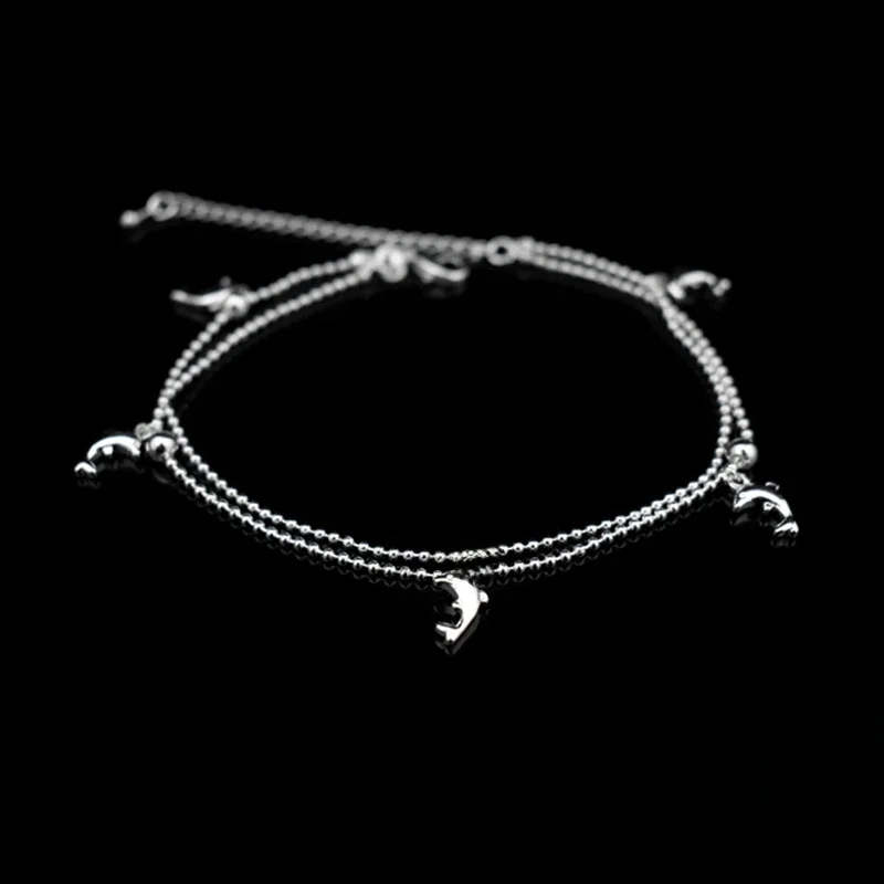 Nowa moda Wisiorek delfin Mała okrągła kula Bransoletka na kostkę 925 Sterling Silver Dolphin Ankle Chain Dla kobiet Biżuteria Prezent — zdjęcie 2