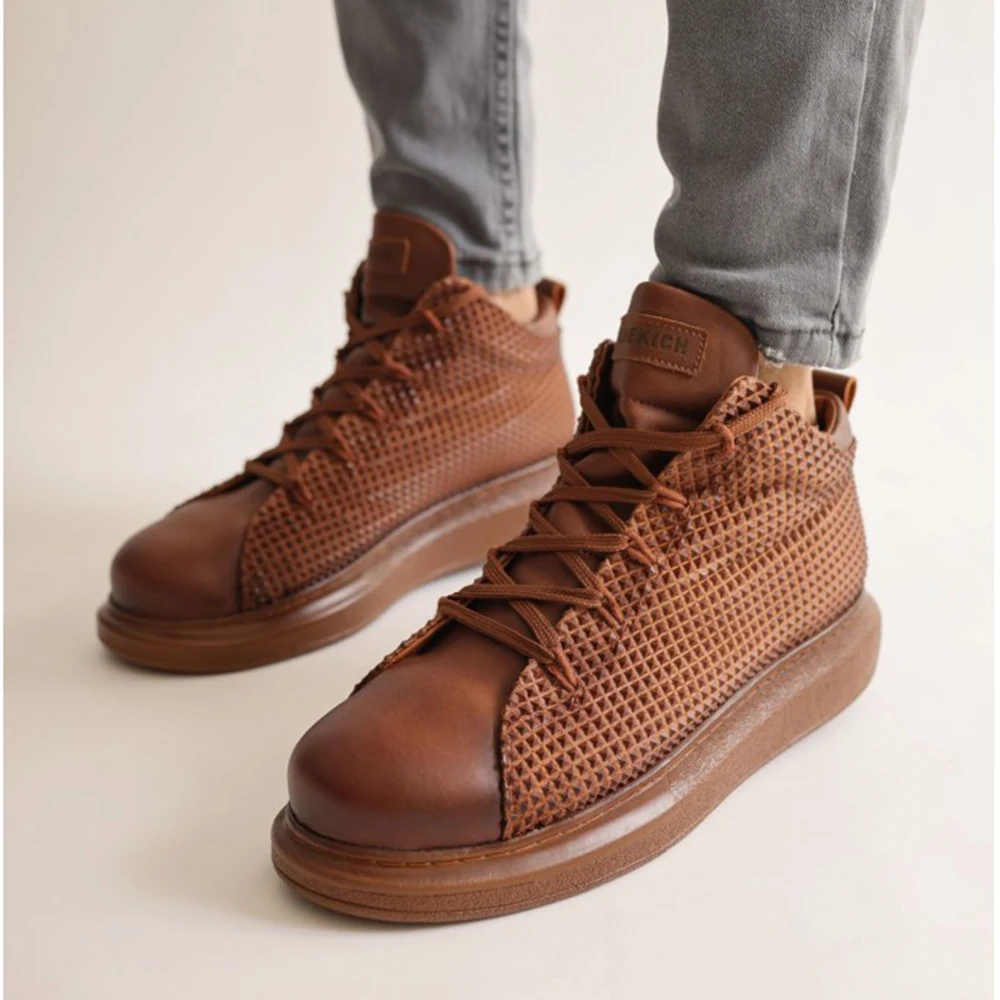 

FOH Store Men Boots Shoes Tan Artificial Leather Lace Up Sneakers 2023 Comfortable Flexible Fashion Wedding Orthopedic Walking Sport Lightweight Odorless Running Breathable Hot Sale Air New Brand Boots 111