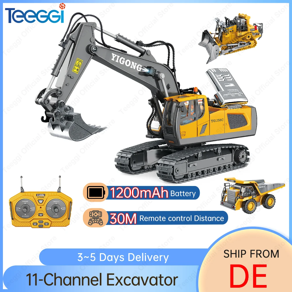 Teeggi 1:20 RC excavadora coche niños juguete 2,4G Control remoto camión volquete coche Bulldozer juguete Radio coche eléctrico para regalo de Halloween