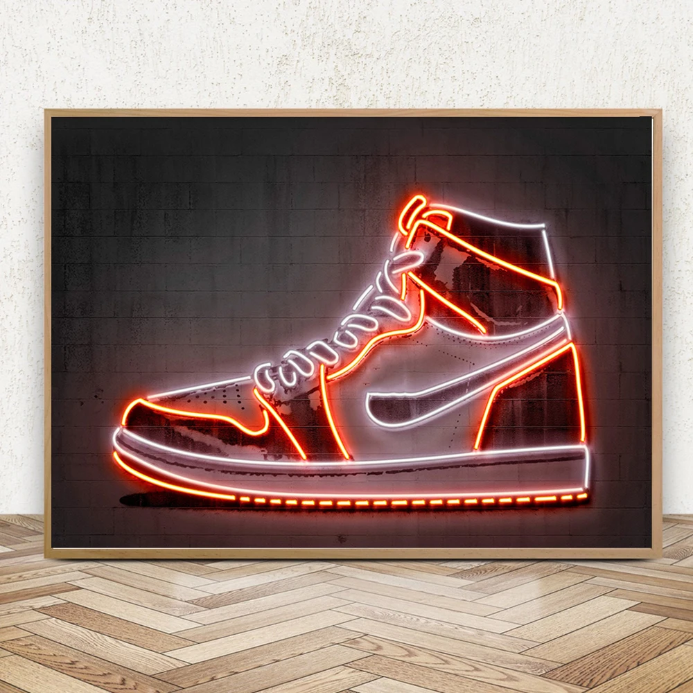 Fashion Trends Poster Canvas Painting Neon Effect Basketball Sneakers Sport Shoes Art Print Boy Room Home Decor Boyfriend's Gift