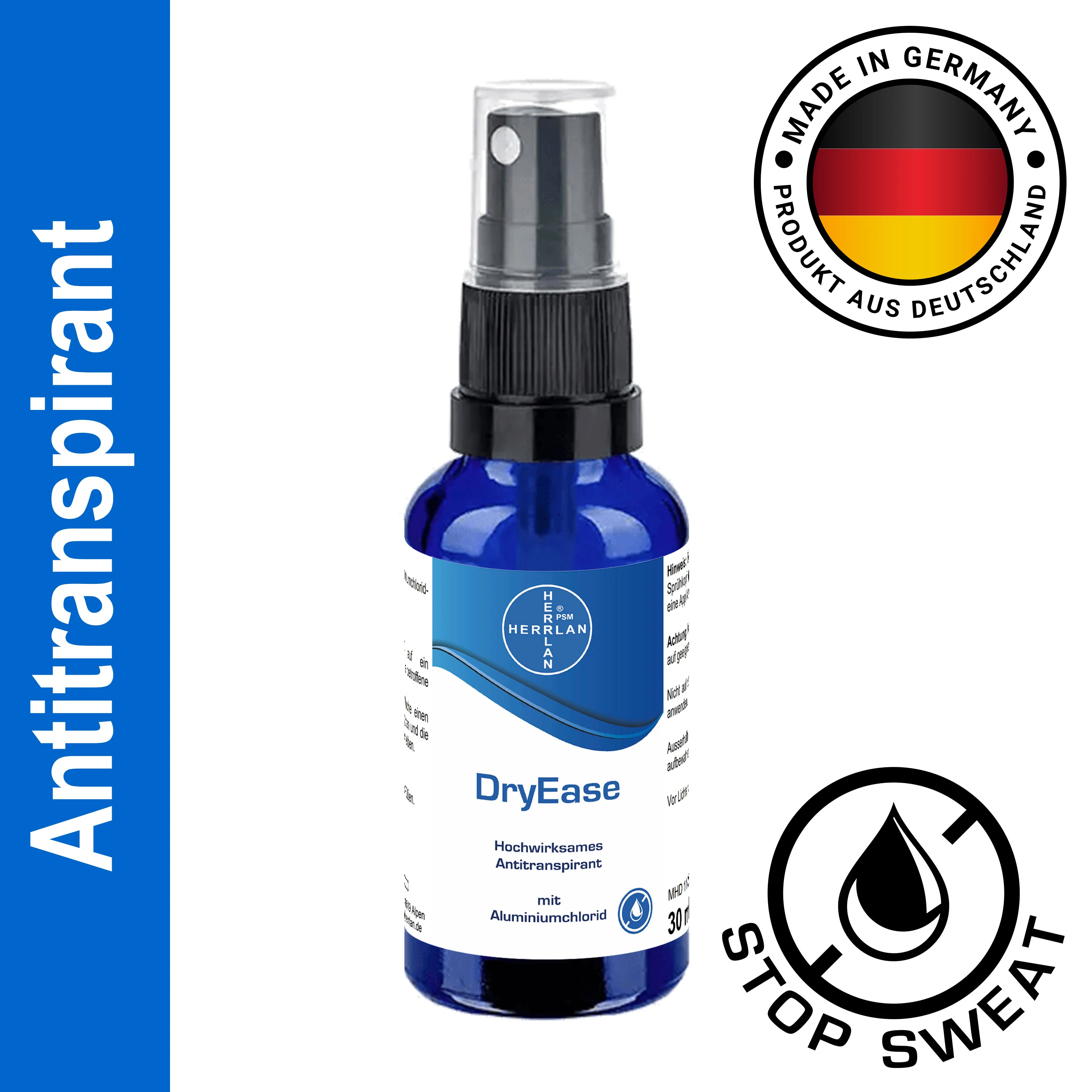 Antitranspirante DryEase 30 ml-Protección altamente eficaz y efectiva contra el sudor y el olor I HERRLAN-Calidad I Hecho en Alemania