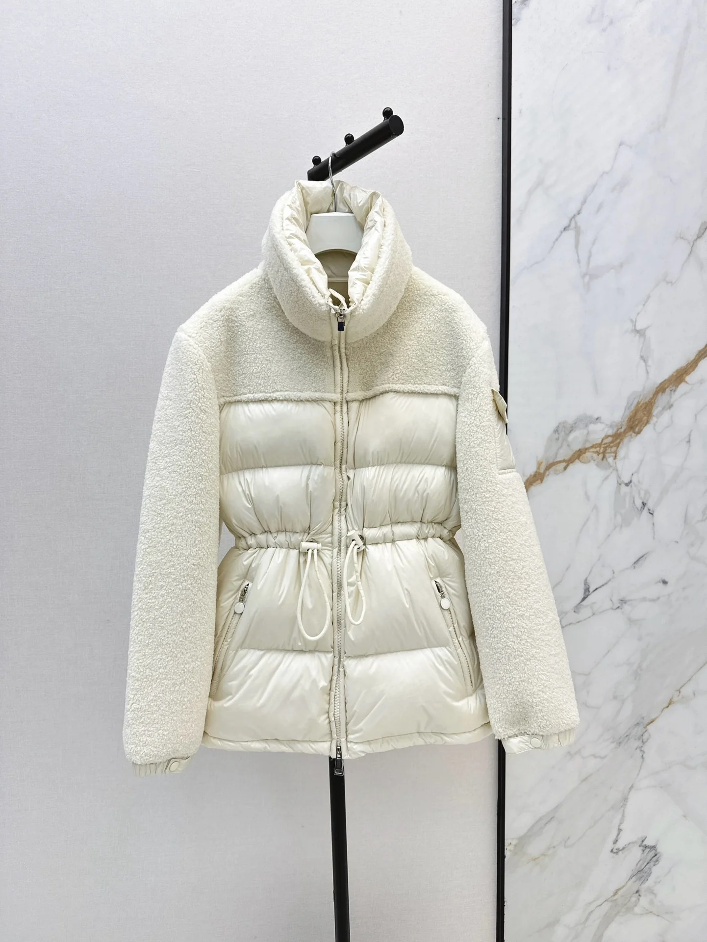 2026 Women Winter Spliced Drawstring Waist Short Warm Coat ZX5730