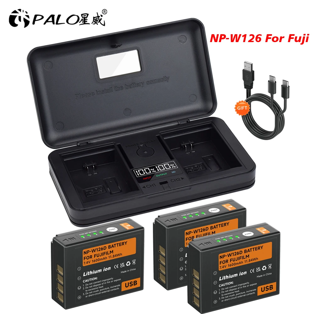 

PALO NP-W126S NP-W126 Battery+Charger Case for Fujifilm Fuji X-PRO2 X-PRO2 X-T1 X-T2 X-T10 X-T20 HS30EXR HS33EXR HS35EXR HS50EXR