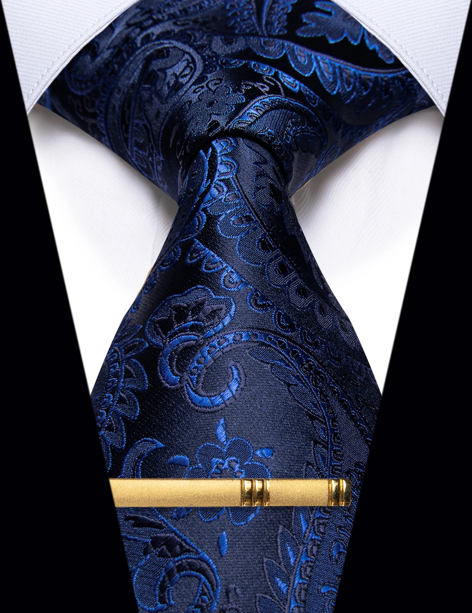 Luxury Dark Blue Necktie for Man corbatas para hombre Classic Paisley Men Tie Clip Set for Wedding Business Holiday Gift Yourtie