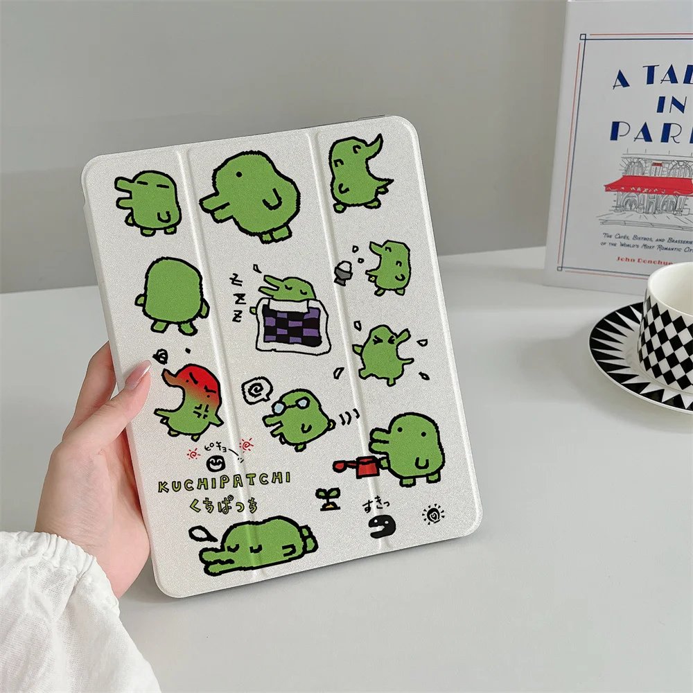 

Cute Green Kuchipatchi Tamagotchi Print iPad Case Tri-fold Cover For 2024 iPad 11" A16 Air5 Air4 iPad10 10.9 9.7 iPad Mini 6 5 4
