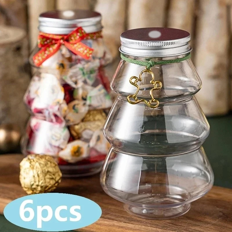 6PCS ของขวัญ Candy Storage Tree หวาน Jar คริสต์มาสบรรจุตกแต่งปีใหม่กล่องเด็กโปรดปราน DIY คุกกี้ขนมขบเคี้ยวช็อกโกแลต